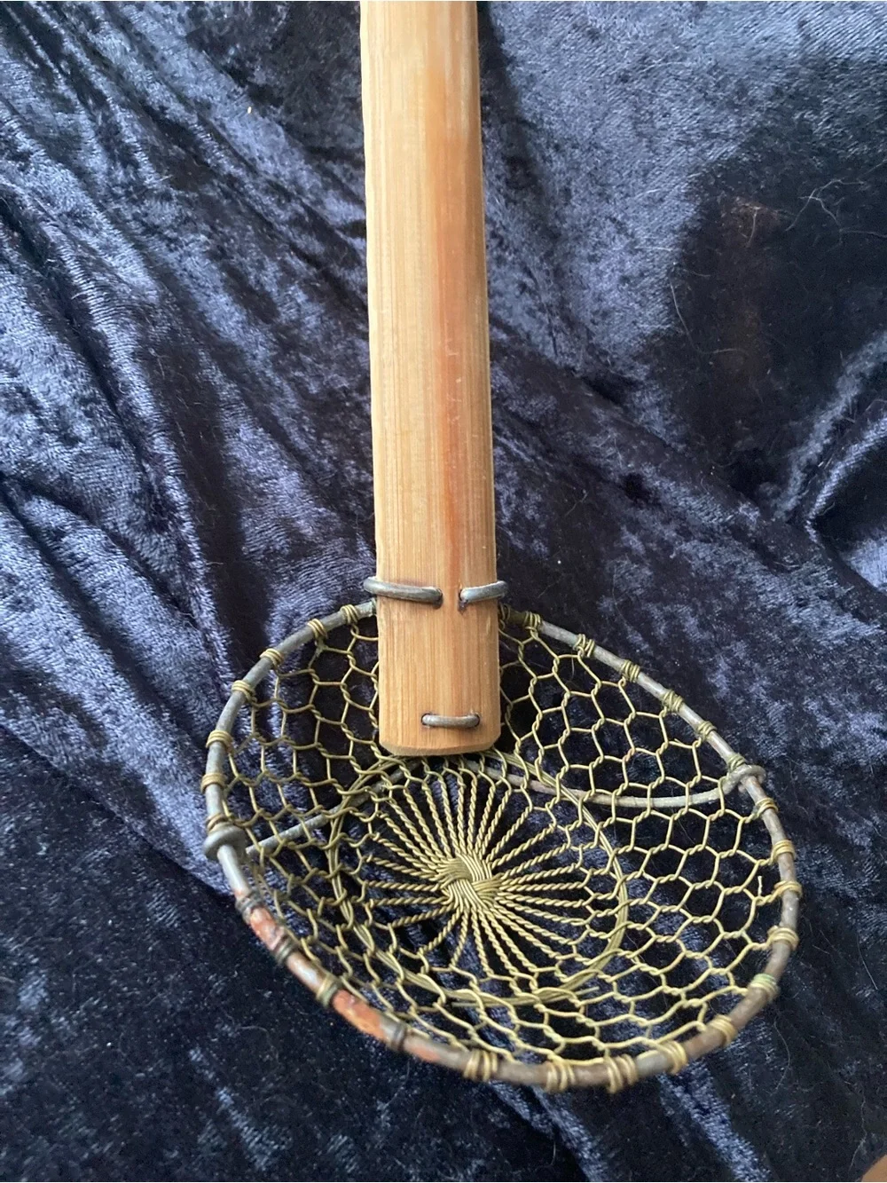 Handmade Woven Farmhouse Chinese Skimmer Mesh Basket Scoop Natural Brown Bamboo